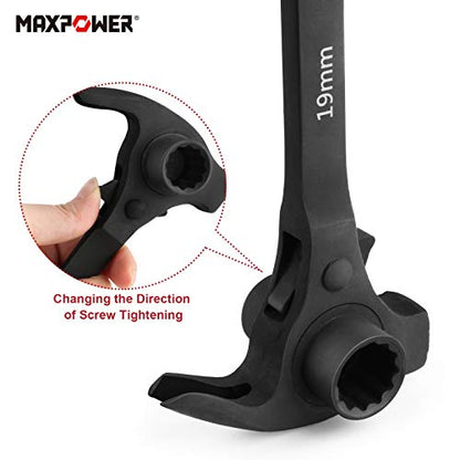 MAXPOWER Claw Hammer with 17mm x 19mm Scaffold Ratchet Spanner, Podger Spanner, Pry Bar and Nail Puller Function