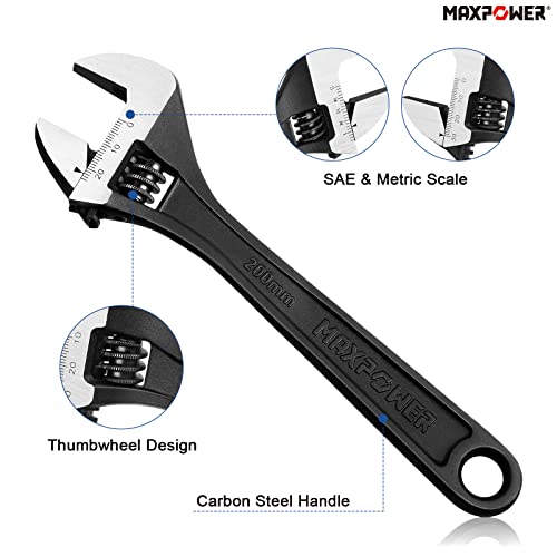 MAXPOWER Adjustable Spanner Set, 3PCs Adjustable Wrench Set, Black - 150mm, 200mm & 250mm