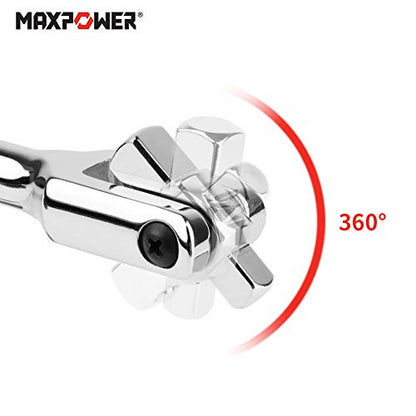 MAXPOWER 2 in 1 Breaker Bar Wheel Nut Spanner Flexible Handle Dual-Drive with 1/2" and 3/8" Nut Sq. Drivers, (24"/600mm)