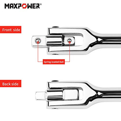 MAXPOWER 2 in 1 Breaker Bar Wheel Nut Spanner Flexible Handle Dual-Drive with 1/2" and 3/8" Nut Sq. Drivers, (24"/600mm)