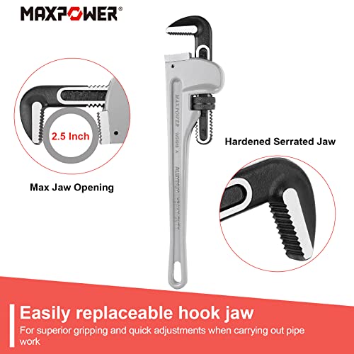 MAXPOWER Pipe Wrench 450mm, 18"/450mm Heavy Duty Aluminum Stillson Plumbing Wrench Straight Pipe Spanner