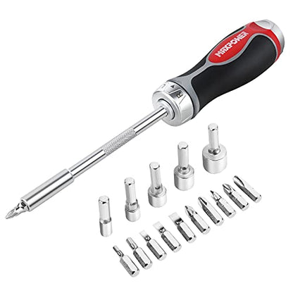 Ratchet Screwdriver, MAXPOWER Magnetic Ratchet Screwdriver and Bit Set with Slotted Bits,Phillips Bits, Pozi Bits, Hex Bits and Sockets/Nut Driver (18 Pieces)