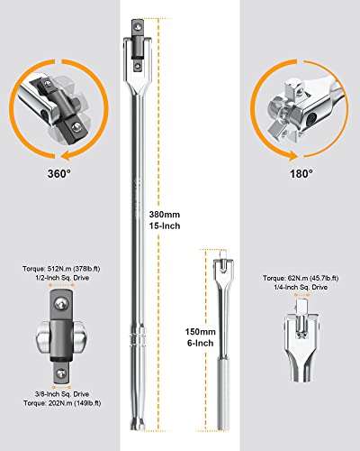 MAXPOWER Breaker Bar Set, 380mm Dual Drive Breaker bar with 1/2-Inch & 3/8-Inch Drive and 150mm Breaker Bar with 1/4 Inch Single Drive