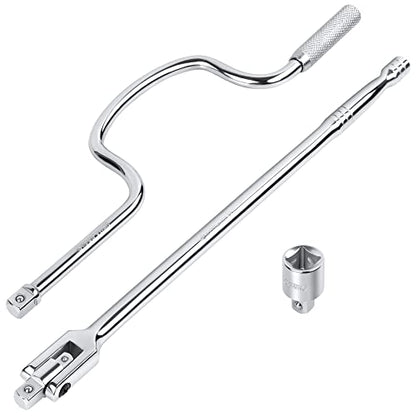 MAXPOWER Car Wheel Wrench Set, 450mm Breaker Bar with 1/2" and 3/8" Dual Drive, 1/2 Inch Drive Speeder Handle Wrench, 1/2" to 3/8" Adapter