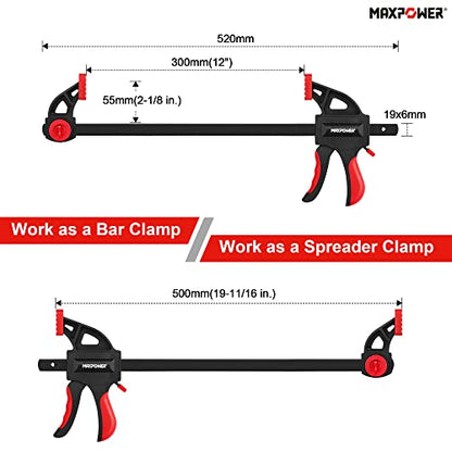 Spreader Clamp 500mm (19"), MAXPOWER Ratchet Bar Clamps 300mm (12Inch) Quick Release One-Handed Wood Clamp for Woodworking and DIY Projects