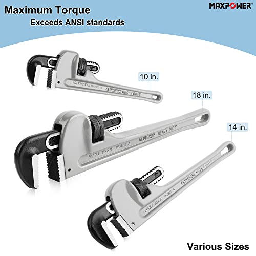 MAXPOWER Pipe Wrench 14Inch/350mm, Aluminum Straight Pipe Wrench Heavy Duty Plumbing Wrench