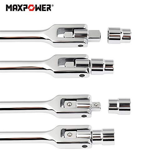 MAXPOWER 2 in 1 Breaker Bar Wheel Nut Spanner Flexible Handle Dual-Drive with 1/2" and 3/8" Nut Sq. Drivers, (24"/600mm)