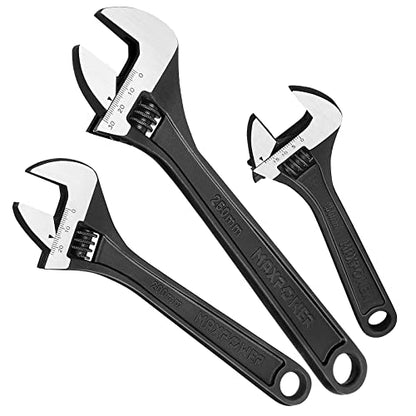 MAXPOWER Adjustable Spanner Set, 3PCs Adjustable Wrench Set, Black - 150mm, 200mm & 250mm