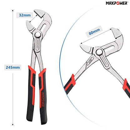 Pliers Wrench 250mm(10-Inch), MAXPOWER Multigrip Groove Slip Joint Pliers Plumbing Clamp with Quick Adjustment Button