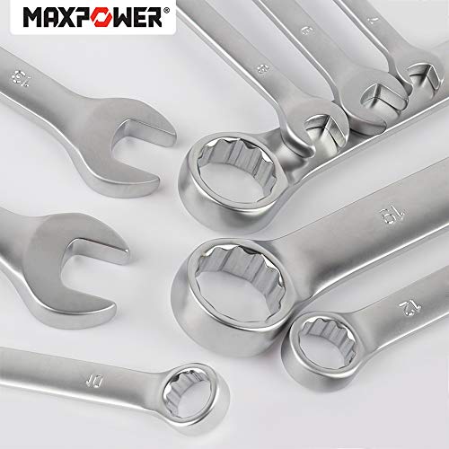 Combination Spanner Set, MAXPOWER 9PCs Combination Wrench Set Metric 7-19mm Mixed Tool with Function of Box End Wrenches and Open End Wrenches