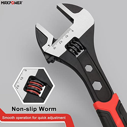 MAXPOWER Adjustable Spanner Set, 2-in-1 Adjustable Wrench Set with Hexagonal Wrench Function & Non-Slip Handle -150mm, 200mm & 250mm