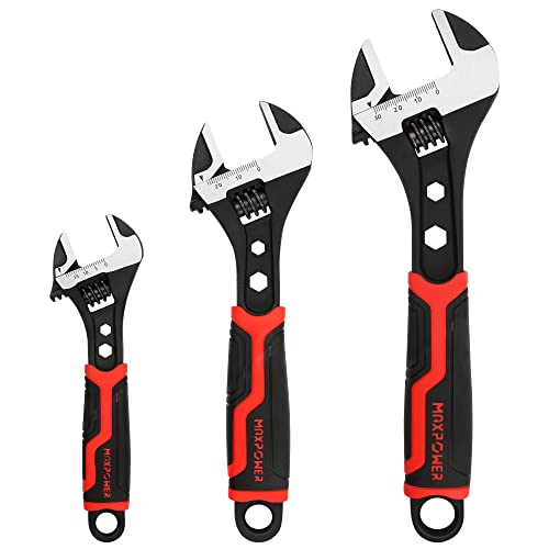 MAXPOWER Adjustable Spanner Set, 2-in-1 Adjustable Wrench Set with Hexagonal Wrench Function & Non-Slip Handle -150mm, 200mm & 250mm