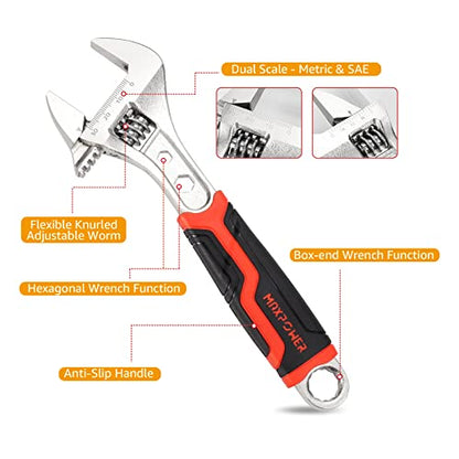 MAXPOWER 8"/200mm Adjustable Wrench with Soft Grip Handle, Extra Wide Adjustable Spanner Wrench with MAX Opening Capacity 30mm