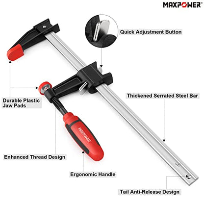 F Clamps Set 12-Inch/300mm, MAXPOWER 2-Pack Heavy Duty Bar Clamps Set Quick-Release Woodworking Clamps for Carpenters