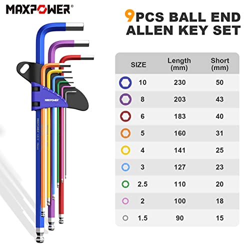 MAXPOWER Hex Keys Set, Metric Ball End Allen Key Set & Star Key Torx Wrench Set Metric Ball End Hexagonal Keys with Extra T-Handle for Home Maintenance DIY, Pack of 2