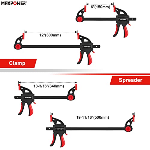 Ratchet Bar Clamps Set for Woodworking, MAXPOWER 4PCs One Hand Carpenter Clamps Screw Clamp Quick-Grip Clamps for Wood - 2 Pieces x 150mm and 2 Pieces x 300mm