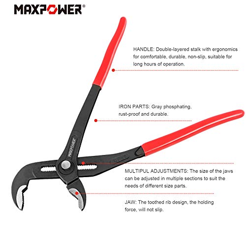 MAXPOWER Water Pump Pliers Set, 3-Piece Plumbing Pliers Set with 180mm (7"), 240mm (10") and 420mm (16") Push Button Quick Adjust Tongue and Groove Pliers