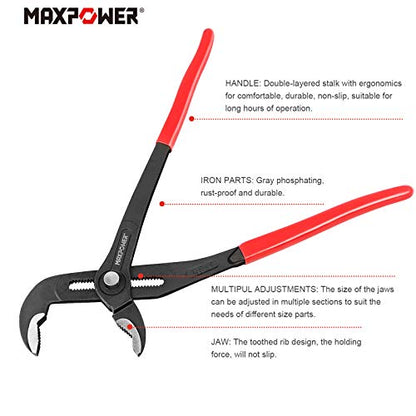 MAXPOWER Water Pump Pliers Set, 3-Piece Plumbing Pliers Set with 180mm (7"), 240mm (10") and 420mm (16") Push Button Quick Adjust Tongue and Groove Pliers