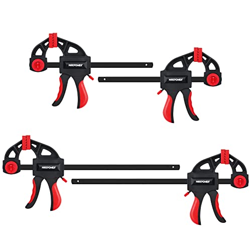 Ratchet Bar Clamps Set for Woodworking, MAXPOWER 4PCs One Hand Carpenter Clamps Screw Clamp Quick-Grip Clamps for Wood - 2 Pieces x 150mm and 2 Pieces x 300mm