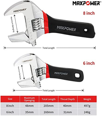 MAXPOWER Adjustable Spanner Set, 2-in-1 Adjustable Wrench Set, Plumbing Wrench Pipe Wrench with Reversible Wide Opening Jaw (6"/150mm and 8"/200mm)