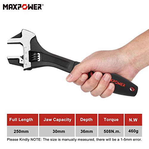 MAXPOWER Adjustable Wrench 250mm, 3-in-1 Multifunctional Adjustable Spanner with Pipe Wrench Function and Hammer Function, 10"/250mm