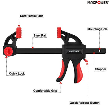 MAXPOWER F Clamps, 6-inch/150mm Quick Grip Ratchet Bar Clamp, 13-inch/340mm Spreader Clamp, Quick Release and One-Handed Clamp for Woodworking and DIY Projects