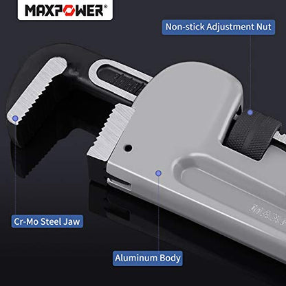 MAXPOWER Pipe Wrench 600mm, 24-Inch Aluminum Straight Pipe Wrench Heavy Duty Plumbing Wrench Pipe Spanner Stillson