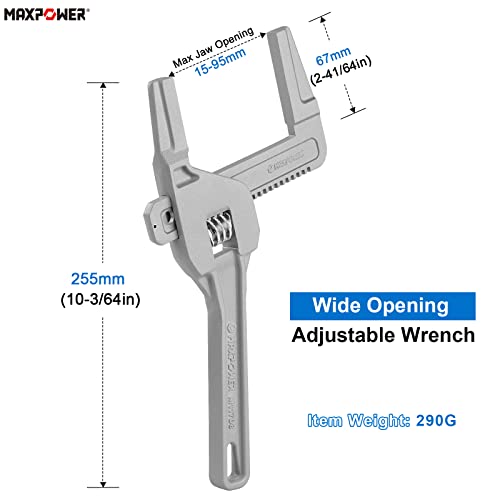 MAXPOWER Adjustable Spanner Wide Jaw, 250mm (10 Inch) Plumbing Basin Adjustable Wrench Pipe Wrench for Plumber - MAX Opening Capacity 95mm