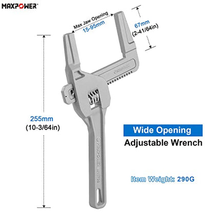 MAXPOWER Adjustable Spanner Wide Jaw, 250mm (10 Inch) Plumbing Basin Adjustable Wrench Pipe Wrench for Plumber - MAX Opening Capacity 95mm