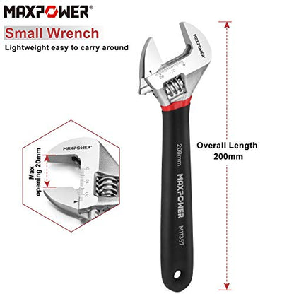 MAXPOWER Adjustable Spanner 200mm, Adjustable Wrench Shifter Spanners with Soft Grip and Dual Scale SAE and Metric (8-inch/200mm)