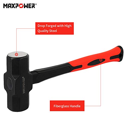 MAXPOWER Sledge Hammer, 4lb/1800G Club Hammer with Steel Head and Shock-Resistant 12-inch/310mm Fiberglass Handle