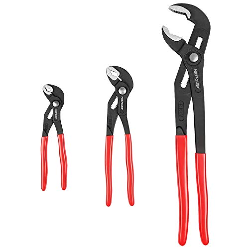 MAXPOWER Water Pump Pliers Set, 3-Piece Plumbing Pliers Set with 180mm (7"), 240mm (10") and 420mm (16") Push Button Quick Adjust Tongue and Groove Pliers