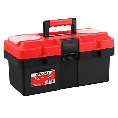 MAXPOWER 14-inch Toolbox, Plastic Tool Box Tool Chest Storage Case Organizer Included Removable Tray with Lock Secured
