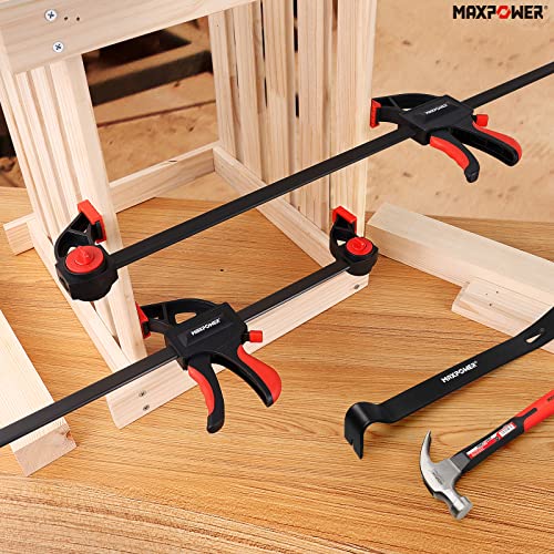 Ratchet Bar Clamps Set for Woodworking, MAXPOWER 4PCs One Hand Carpenter Clamps Screw Clamp Quick-Grip Clamps for Wood - 2 Pieces x 150mm and 2 Pieces x 300mm