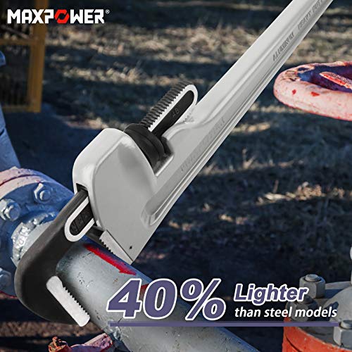 MAXPOWER Pipe Wrench 48-Inch, 1200mm/48” Aluminum Straight Pipe Wrench Stillson Heavy Duty Plumbing Wrench Pipe Spanner for Plumber