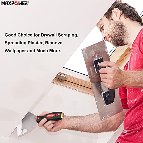 MAXPOWER Pack of 4 Putty Knives Paint Scraper Plastering Spatula for Drywall Finishing, Plaster Scraping, Wallpaper with Soft Handle and Hammer End