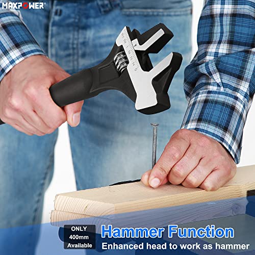 MAXPOWER Adjustable Spud Spanner Set, Adjustable Wrenches with 300mm Adjustable Spud Wrench & 400mm Reversible Jaw Adjustable Spanner with Hammer & Pipe Wrench Function