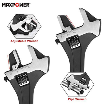 MAXPOWER Adjustable Wrench 250mm, 3-in-1 Multifunctional Adjustable Spanner with Pipe Wrench Function and Hammer Function, 10"/250mm