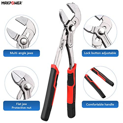 Pliers Wrench 250mm(10-Inch), MAXPOWER Multigrip Groove Slip Joint Pliers Plumbing Clamp with Quick Adjustment Button