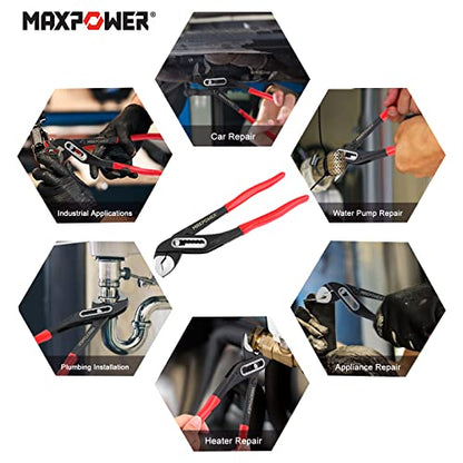 MAXPOWER Water Pump Pliers, 250mm Quick Change Adjustable Multigrip Groove Joint Pliers Plumbing Clamp Tools Tongue-and-Groove Pliers with Non-Slip Rubber Handle