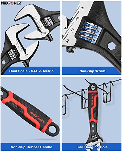 MAXPOWER Adjustable Wrench 200mm, 3-in-1 Small Adjustable Spanner with MAX Opening Capacity 30mm & Soft Rubber Grip Handle