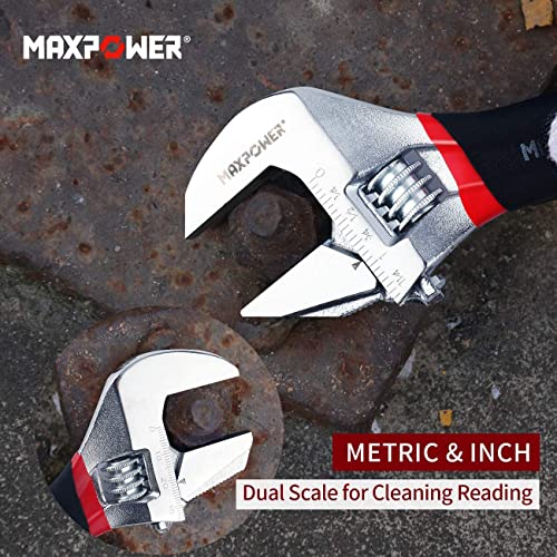 MAXPOWER Adjustable Spanner Set, 2-in-1 Adjustable Wrench Set, Plumbing Wrench Pipe Wrench with Reversible Wide Opening Jaw (6"/150mm and 8"/200mm)