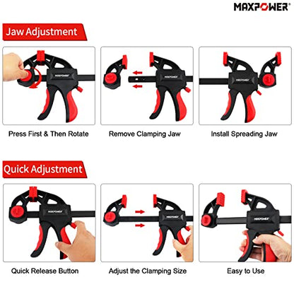 Quick Grip Wood Clamps Set, MAXPOWER 6PCs Quick Release Ratchet Bar Clamps Set for Woodworking - 150mm/300mm/600mm