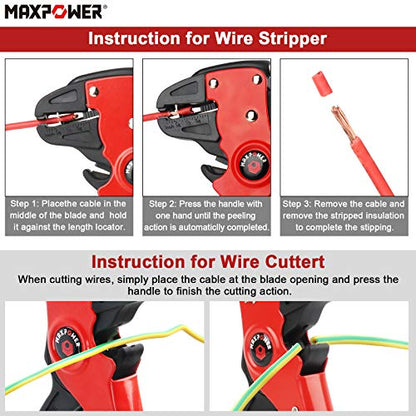 Crimping & Stripping Tool Kit, MAXPOWER Crimping Pliers 0.25-10mm²/AWG23-7 and Wire Stripper 10-20AWG/0.5-6mm² / Wire Cutter with 1200 Wire Terminal Crimp Connectors and Wire End Ferrules