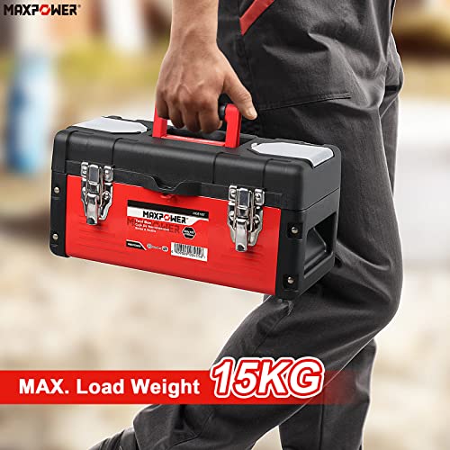 Metal Tool Box 14 inch, MAXPOWER Small Tool Box Hand Tools Storage Box with Removable Tray, Handle and Plastic Lid