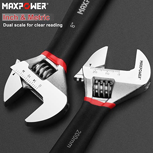 MAXPOWER Adjustable Spanner 200mm, Adjustable Wrench Shifter Spanners with Soft Grip and Dual Scale SAE and Metric (8-inch/200mm)