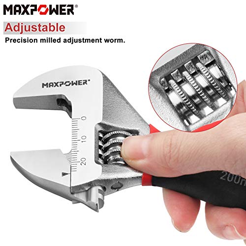 MAXPOWER Adjustable Spanner 200mm, Adjustable Wrench Shifter Spanners with Soft Grip and Dual Scale SAE and Metric (8-inch/200mm)