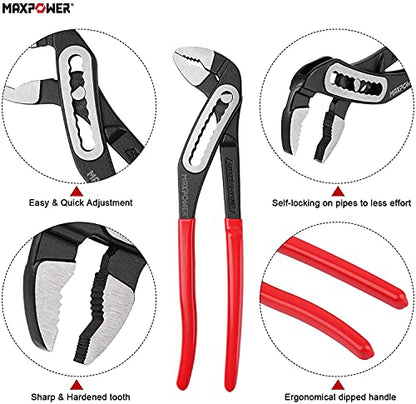 MAXPOWER Water Pump Pliers Set, 3PCs Adjustable Plumbing Grips Spanner Slip Joint Pliers Tongue and Groove Pliers Set with Super Wide Open Jaw, 180mm/7", 250mm/10" and 300mm/12"