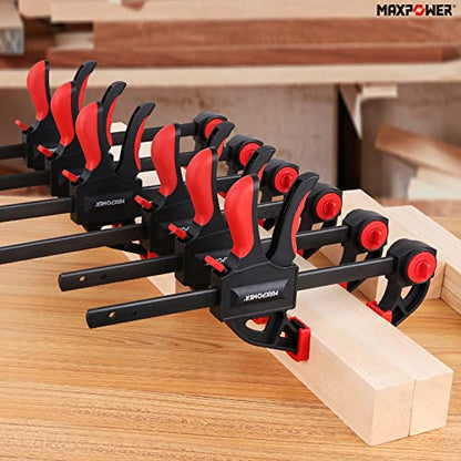 Ratchet Bar Clamps Set for Woodworking, MAXPOWER 4PCs One Hand Carpenter Clamps Screw Clamp Quick-Grip Clamps for Wood - 2 Pieces x 150mm and 2 Pieces x 300mm