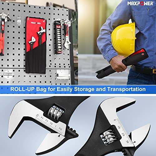 MAXPOWER Adjustable Spud Spanner Set, Adjustable Wrenches with 300mm Adjustable Spud Wrench & 400mm Reversible Jaw Adjustable Spanner with Hammer & Pipe Wrench Function